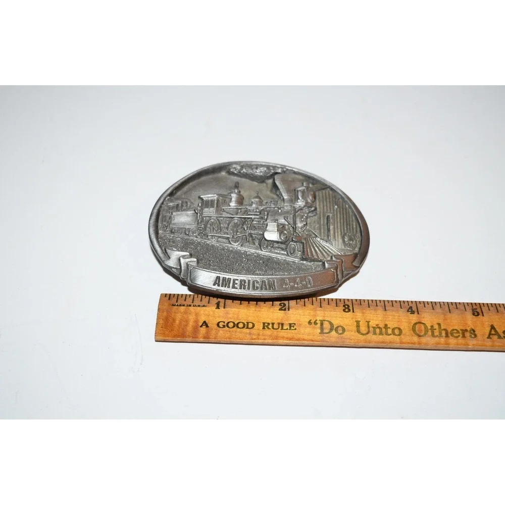 Vtg Steam Engine Train‎ American 440 Railroad C+J Pewter Belt Buckle Western